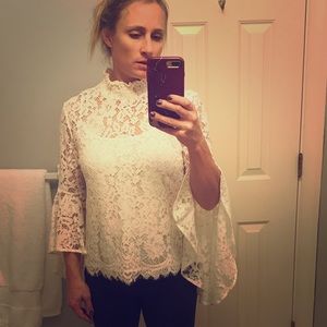 White lace, flutter sleeve top